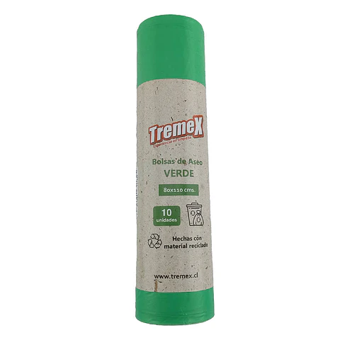 Bolsa basura 080X110 cm grande 10 u verde ecológica tremex