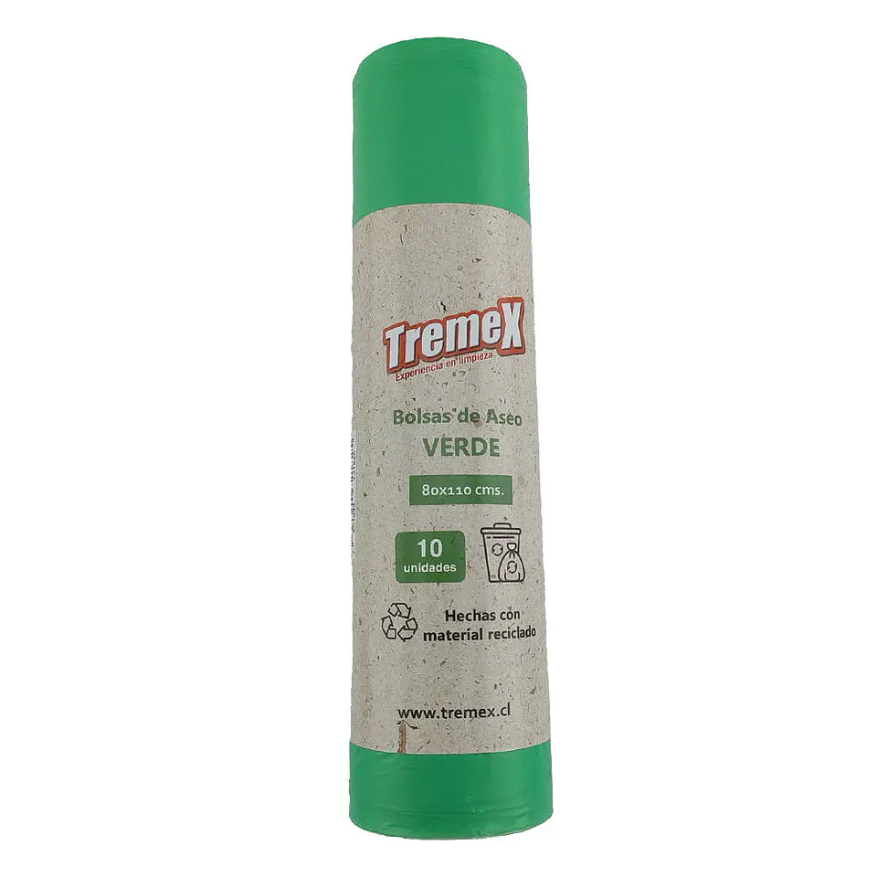 Bolsa basura 080X110 cm grande 10 u verde ecológica tremex 1