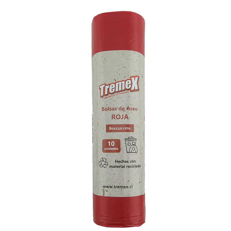 Bolsa basura 080X110 cm 45 mic grande 10 u rojo ecológica tremex 1