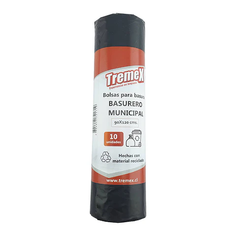 Bolsa basura 090X120 cm 55 mic grande 10 u negra tremex