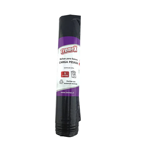 Bolsa basura 110X120 cm 80 mic grande 05 u negra carga pesada tremex
