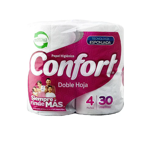 Papel higienico 030 mt 04 u doble hoja 50501 Confort