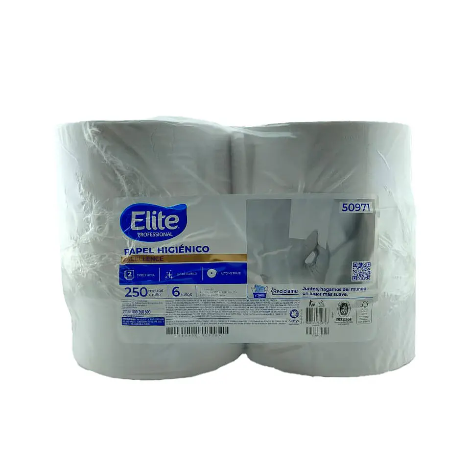 Papel higienico 250 mt 06 u jumbo extra blanco doble hoja 50971 Elite 1