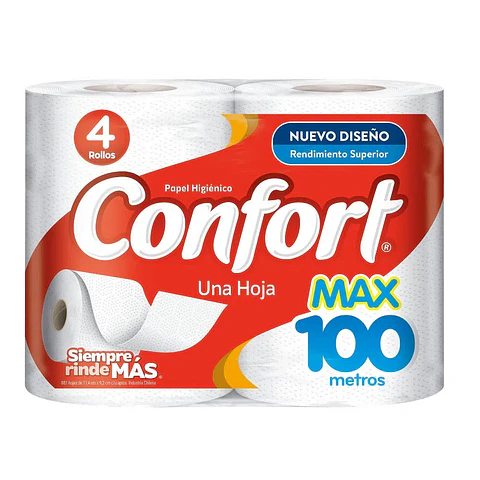 Papel higienico 100 mt 04 u max una hoja 50959 Confort