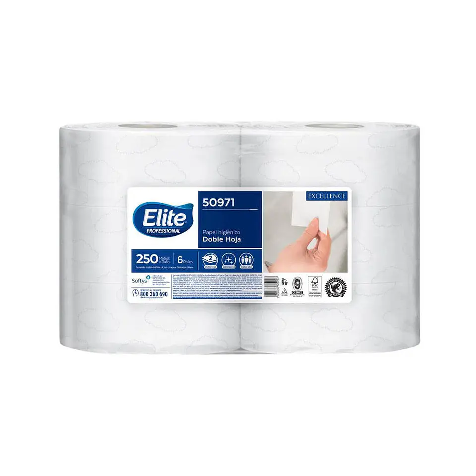Papel higienico 250 mt 06 u jumbo extra blanco doble hoja 50971 Elite 4