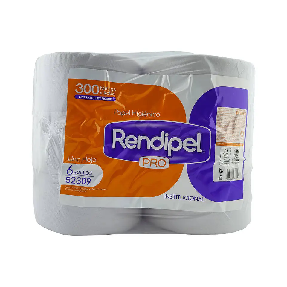 Papel higienico 300 mt 06 u 52309 pro una hoja rendipel 4