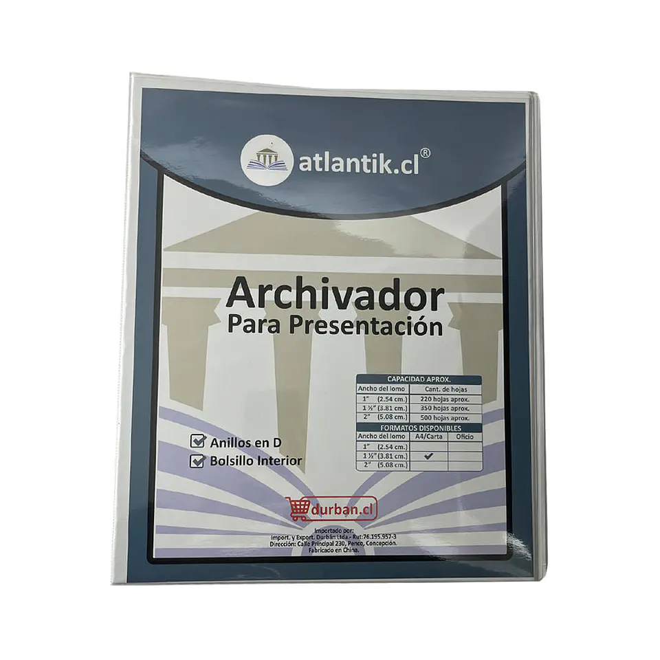Archivador presentacion A4/CARTA 350 hojas 1.5 pulg blanco Atlantik 1