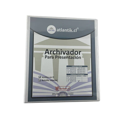 Archivador presentacion A4/CARTA 500 hojas 2.0 pulg blanco Atlantik
