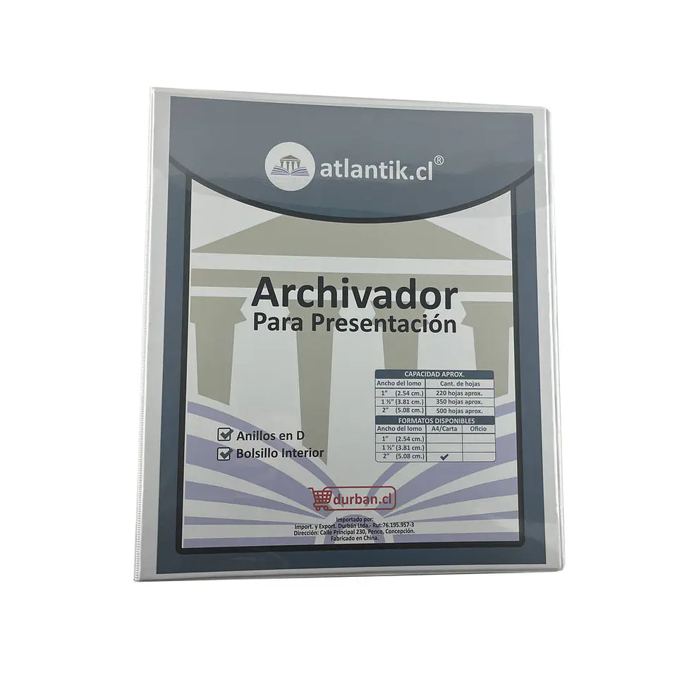 Archivador presentacion A4/CARTA 500 hojas 2.0 pulg blanco Atlantik 1