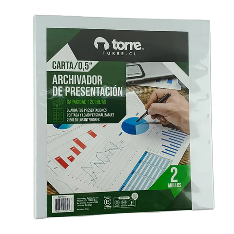 Archivador presentacion carta 120 hojas 0.5 pulg blanco torre
