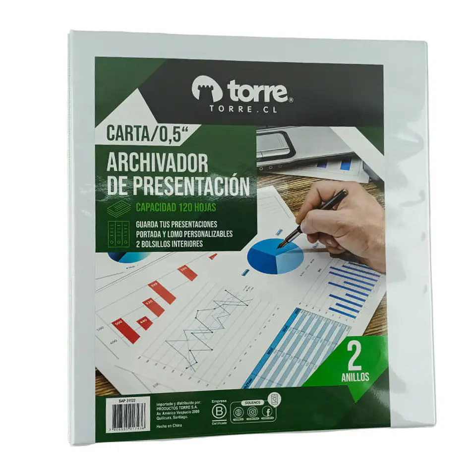 Archivador presentacion carta 120 hojas 0.5 pulg blanco torre 1