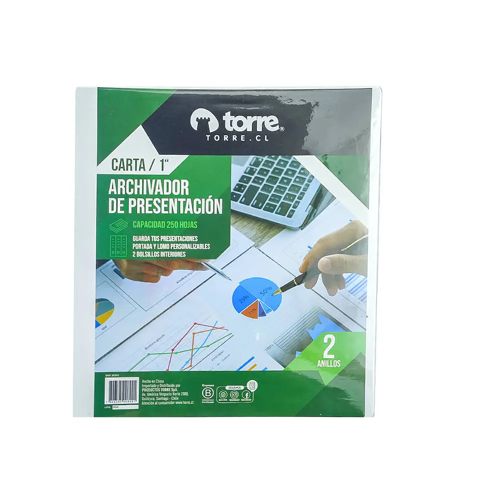 Archivador presentacion carta 250 hojas 1.0 pulg blanco torre 1