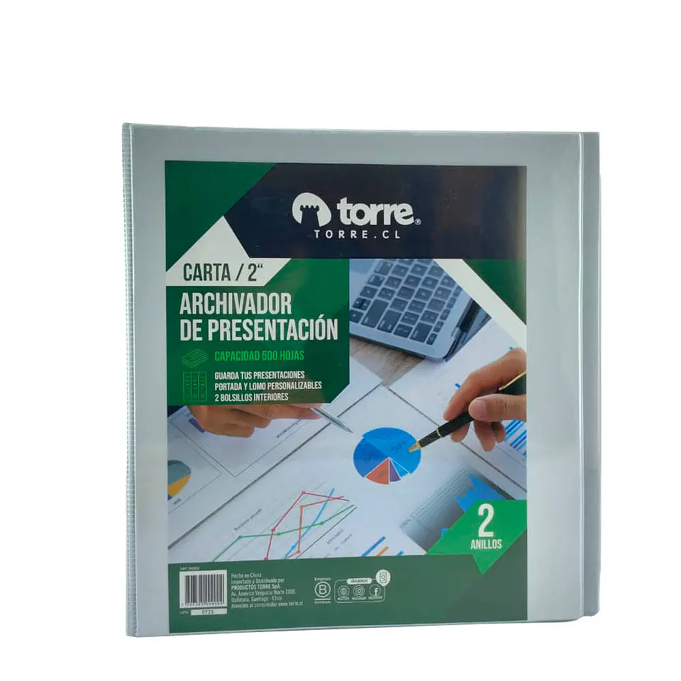 Archivador presentacion carta 500 hojas 2.0 pulg blanco torre 1