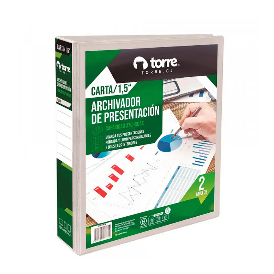 Archivador presentacion carta 370 hojas 1.5 pulg blanco torre 1