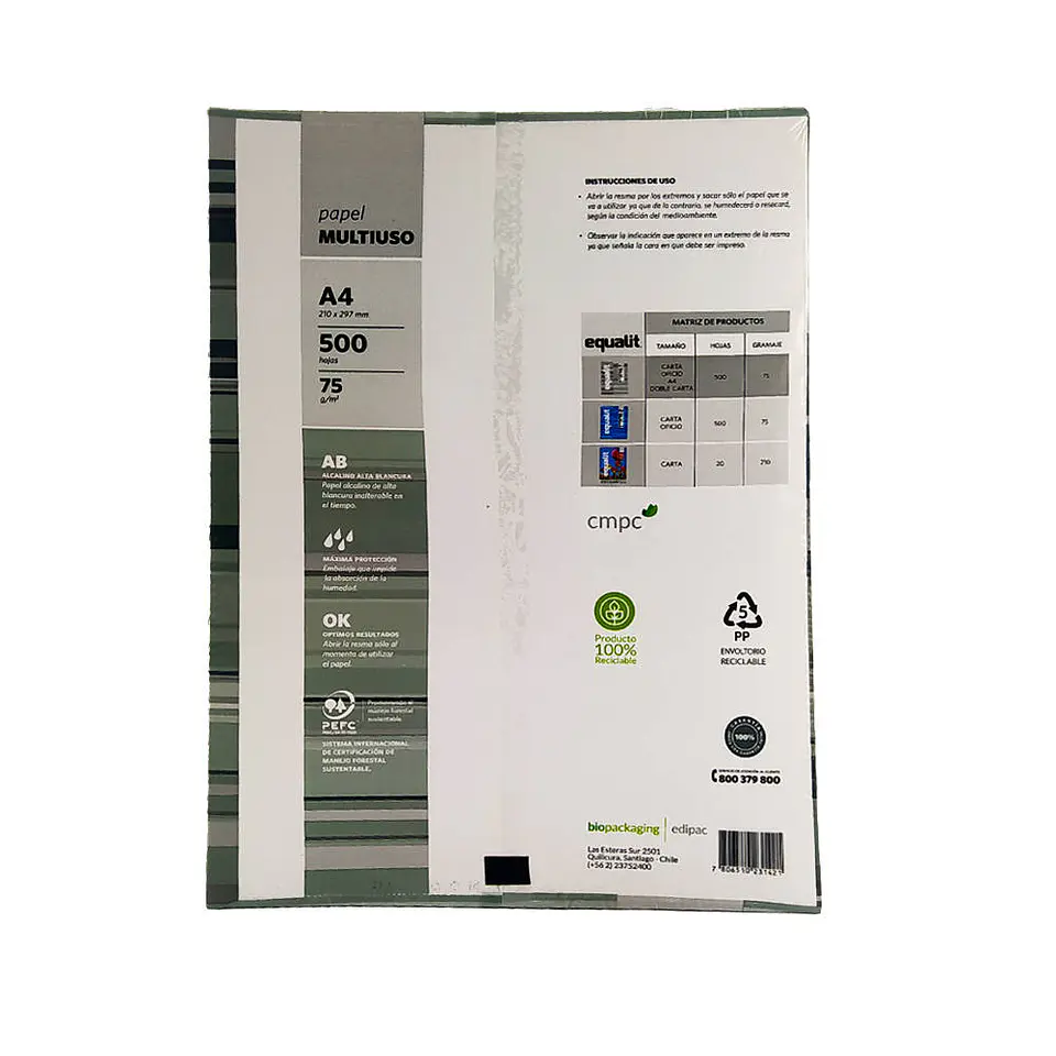 Papel fotocopia A4 75 gr 500 hojas Equalit gris 21X29.7 cm Equalit 3