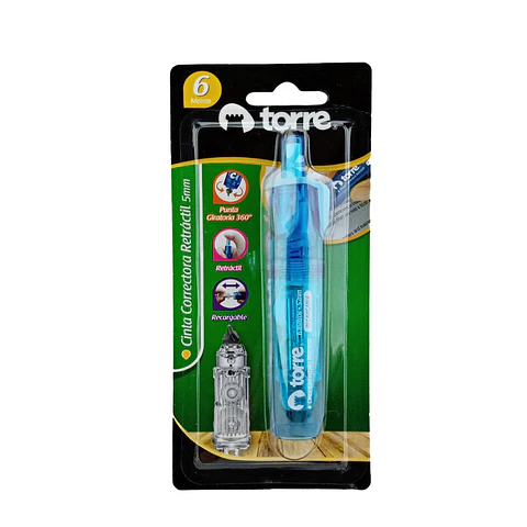 Corrector cinta 5 mm x 6 mt 01 u retractil blis punta giratoria torre