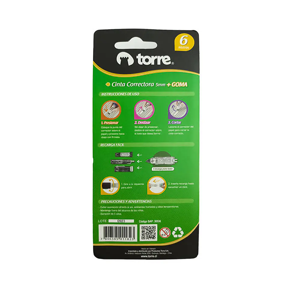 Corrector cinta 5 mm x 6 mt 01 u punta giratoria con goma blis torre 2