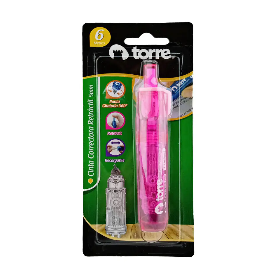 Corrector cinta 5 mm x 6 mt 01 u retractil blis punta giratoria torre 2