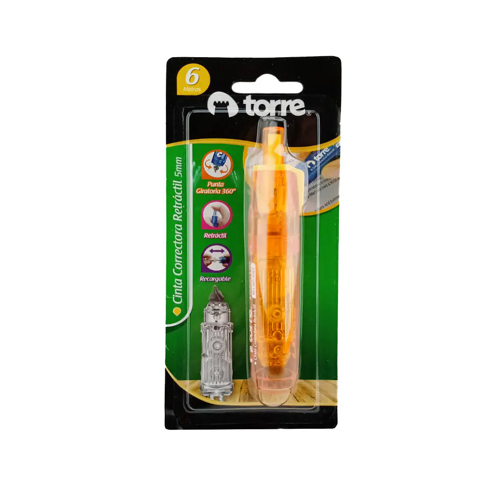 Corrector cinta 5 mm x 6 mt 01 u retractil blis punta giratoria torre 3