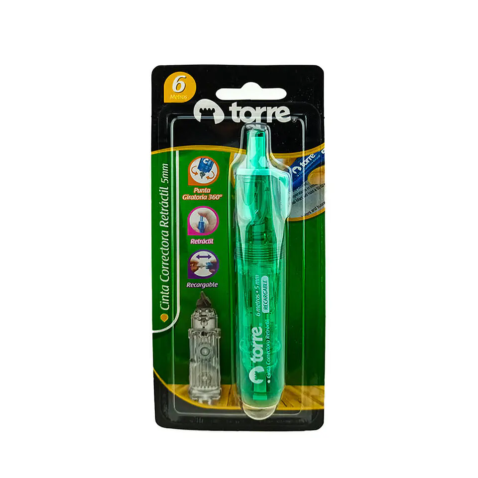 Corrector cinta 5 mm x 6 mt 01 u retractil blis punta giratoria torre 4