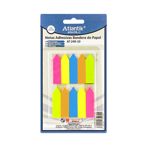 Banderita adhesiva flecha 05 color 250 hojas 43X12MM papel Atlantik