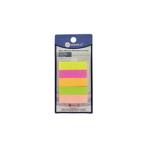 Banderita adhesiva marcadores 05 color 500 hojas 51X15 mm fluor papel Atlantik