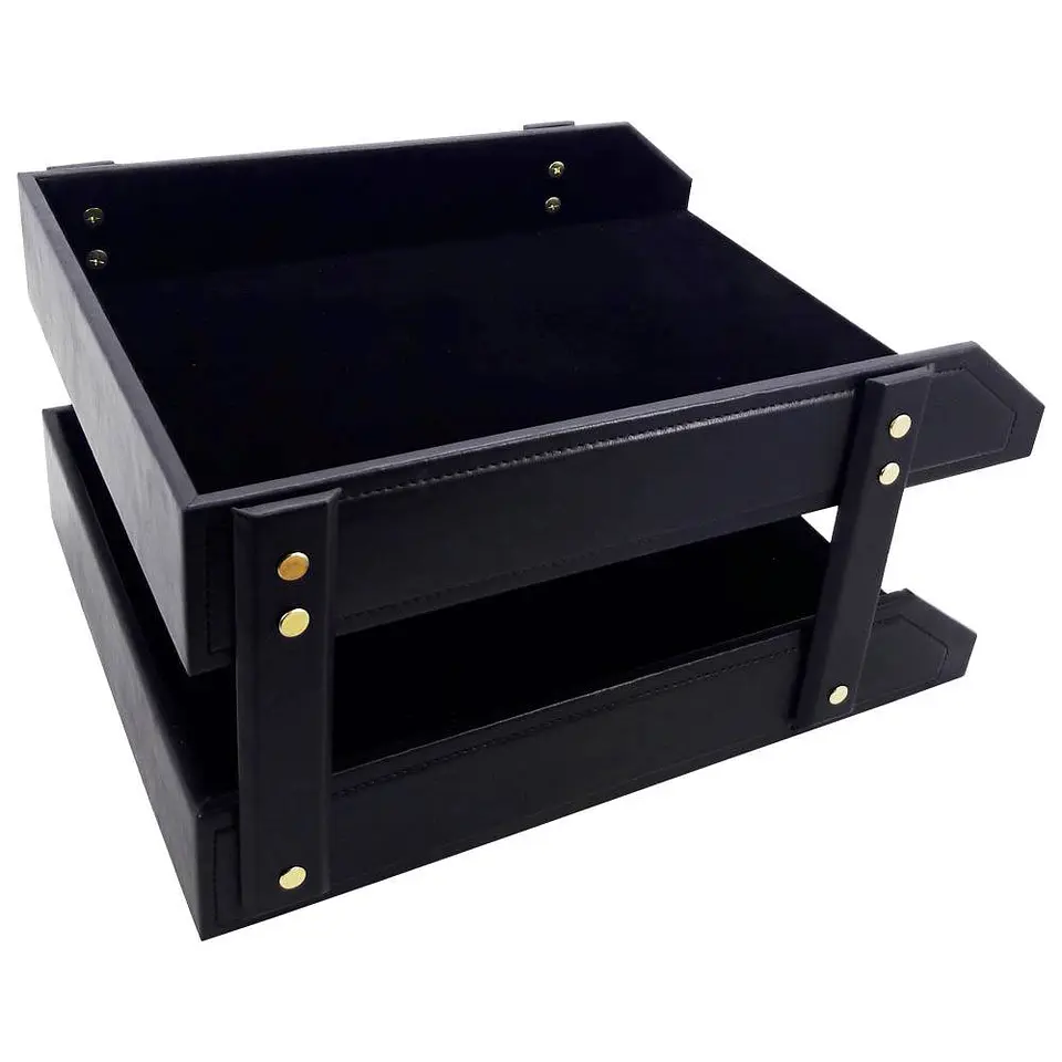 Bandeja de escritorio doble A4 ecocuero negro Atlantik 2