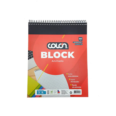 Block anillado 80 hojas 07 mm universitario 25,6X20,5 cm Colon