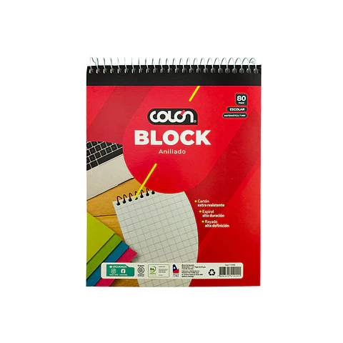 Block anillado 80 hojas 07 mm escolar 19,7X15,6 cm Colon