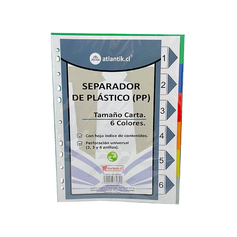 Separador carta 06 posiciones vinilico Atlantik