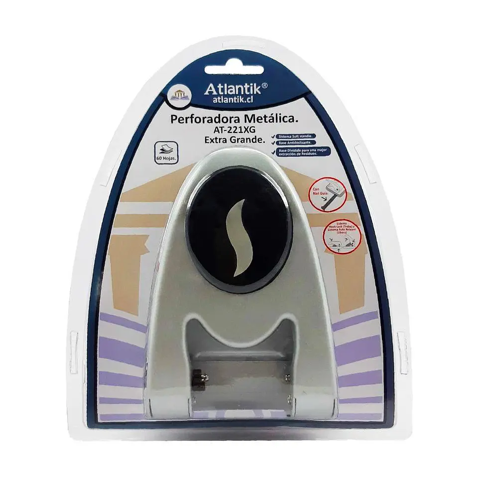 Perforadora extra grande metálica 60 hojas AT-221XG plata Atlantik 1