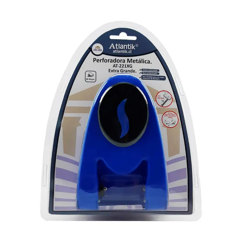 Perforadora extra grande metálica 60 hojas AT-221XG azul Atlantik 1