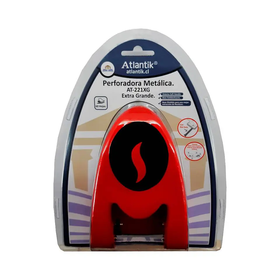 Perforadora extra grande metálica 60 hojas AT-221XG roja Atlantik 1