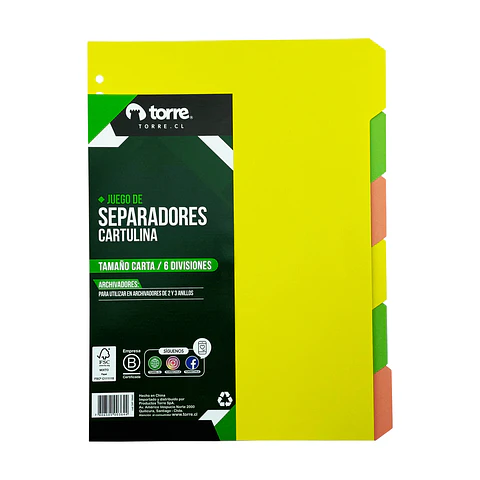 Separador carta 06 posiciones cartulina torre