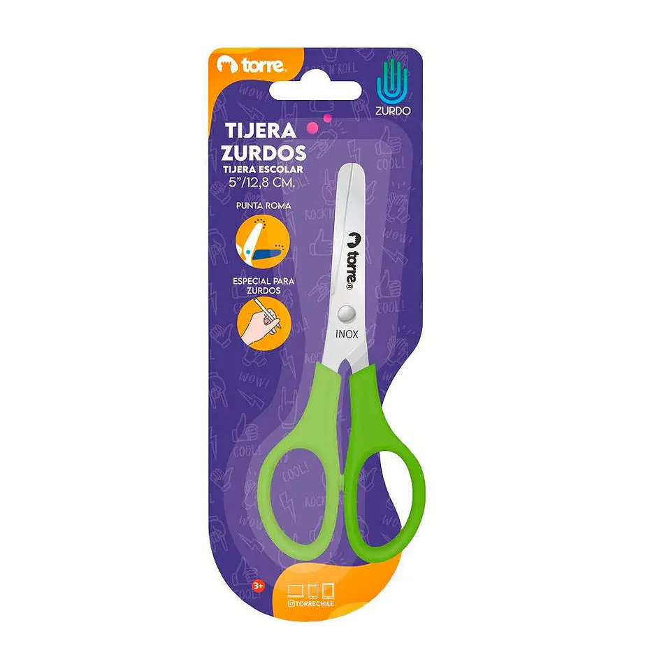 Tijera escolar 12,8 cm para zurdos punta redonda blis 01 u Torre 1
