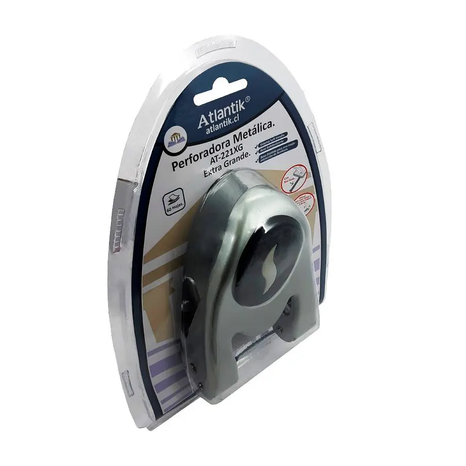 Perforadora extra grande metálica 60 hojas AT-221XG plata Atlantik 2