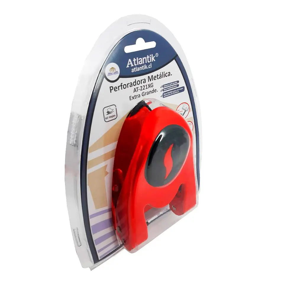 Perforadora extra grande metálica 60 hojas AT-221XG roja Atlantik 2