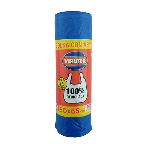 Bolsa basura 050X065 cm 15 mic 10 u azul con asas virutex