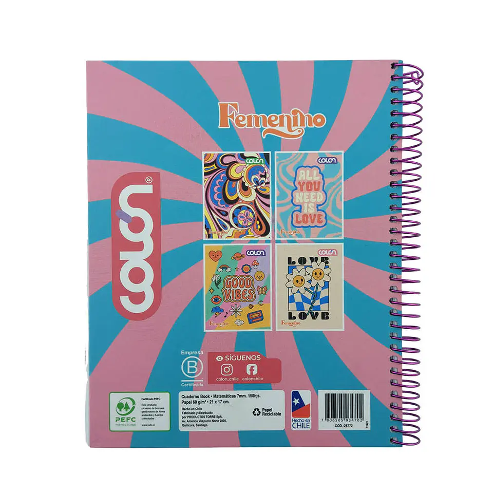 Cuaderno 1/2 oficio matematica 150 hojas 7 mm femenino Colon 4