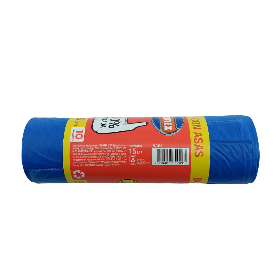 Bolsa basura 050X065 cm 15 mic 10 u azul con asas virutex 2