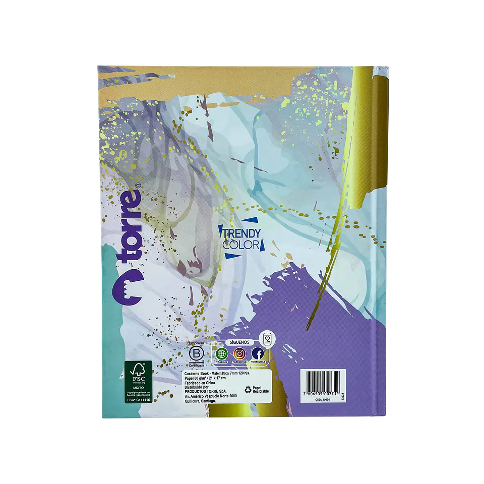Cuaderno 1/2 oficio matematica 120 hojas 7mm trendy color torre 3