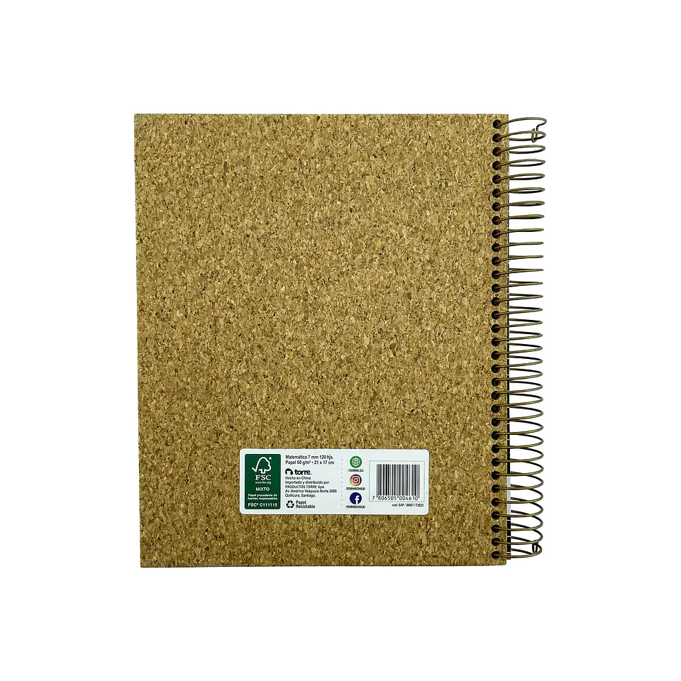 Cuaderno 1/2 oficio matematica 120 hojas 7mm corcho torre 4