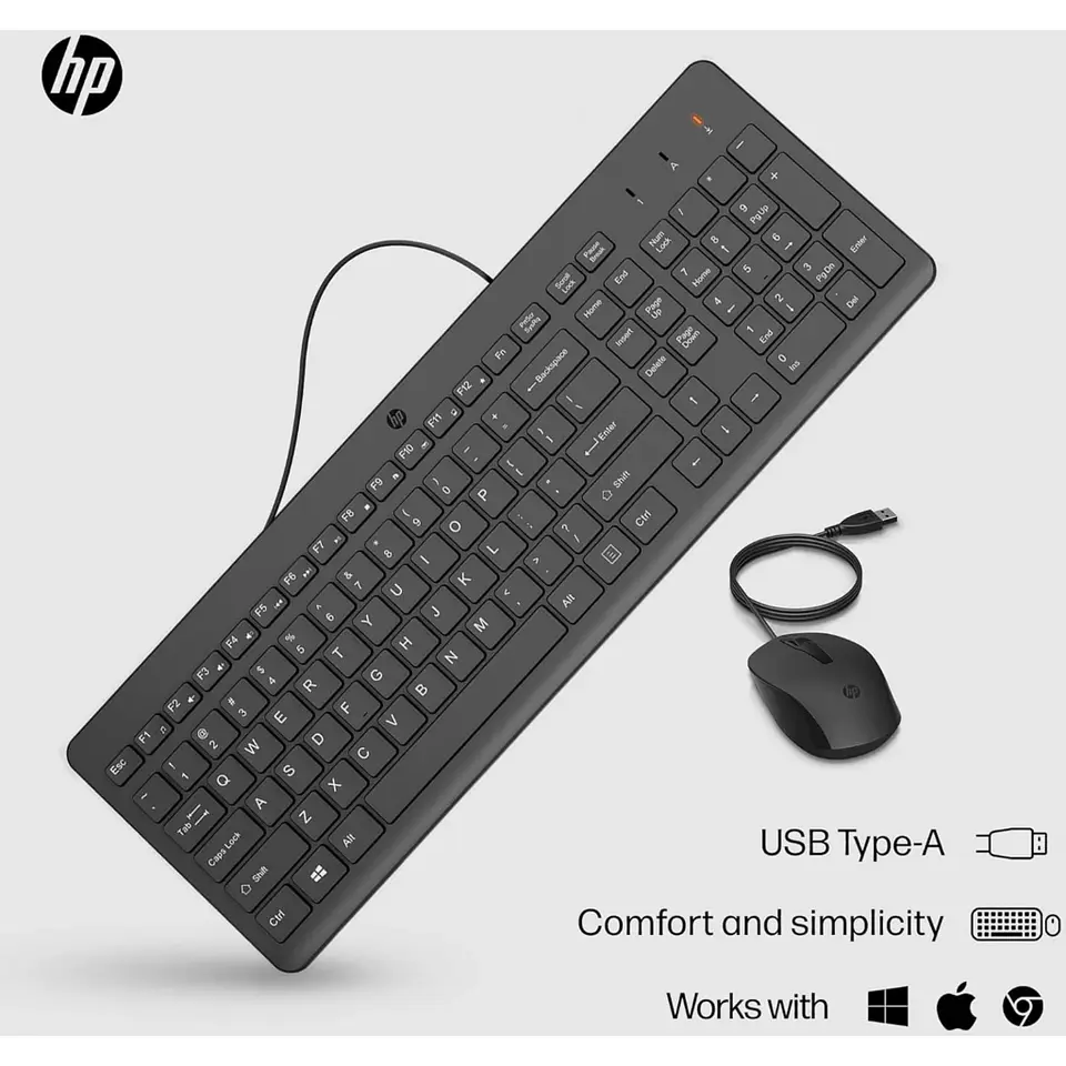 Kit Teclado Mouse Alámbrico HP 150, Optico 1600DPI USB Color Negro 4