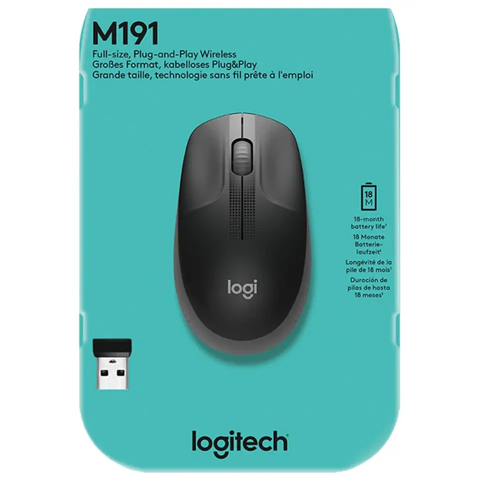 Mouse Inalámbrico Logitech M190 Óptico 1000dpi Ambidiestro 3 botones USB Gris 3