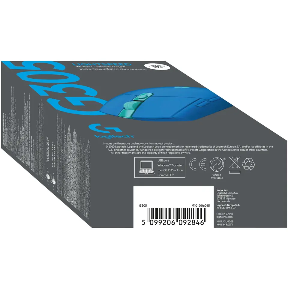 Mouse Inalámbrico Gamer Logitech G305 lighspeed sensor HERO USB azul 4