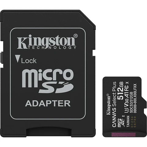 Memoria MicroSDXC 512GB Kingston Canvas Select Plus Clase 10 A1 Lec150MB/s