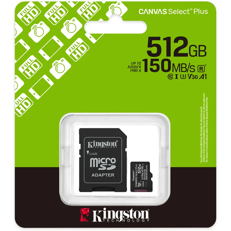Memoria MicroSDXC 512GB Kingston Canvas Select Plus Clase 10 A1 Lec150MB/s 5