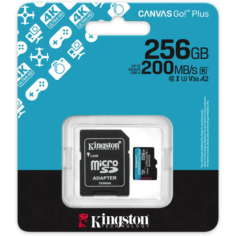 Memoria MicroSDXC 256GB Kingston Canvas Go Plus Cat10 UHS-I U3 V30 A2 Lec200MB/s 5