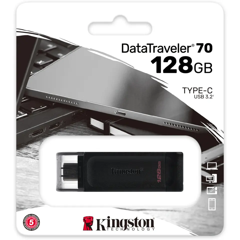 Pendrive 128GB Kingston DataTraveler 70 USB-C 3.2 Gen 1 Lec 110MB/s Esc 8MB/s 5