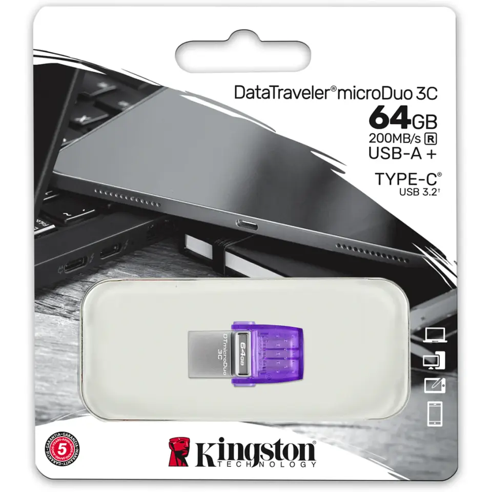 Pendrive 64GB Kingston DataTraveler microDuo 3C dual USB-A/USB-C Lec200MB/s 5